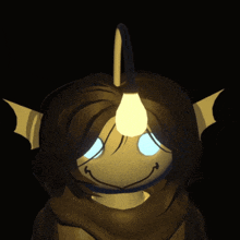 a cartoon character with blue eyes and a light on his head