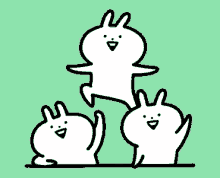 three cartoon rabbits are stacked on top of each other