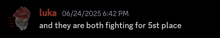 a screenshot of a conversation with luka and they are both fighting for 5th place