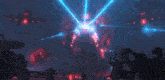 a large robot is being attacked by a bunch of robots