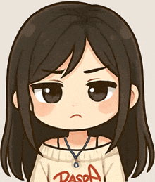 a cartoon drawing of a girl wearing a daspa sweater