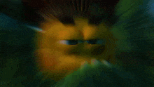 a cartoon character wearing a feathered headdress is smiling behind some leaves