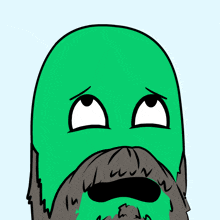 a green cartoon character with a beard and a sad face