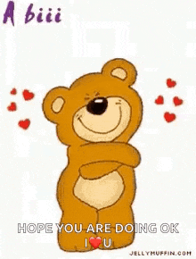 a teddy bear with its arms outstretched is giving a hug from me to you .