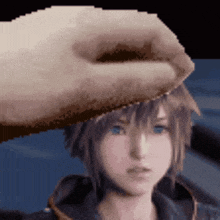 a pixel art of a person putting a crown on a person 's head .