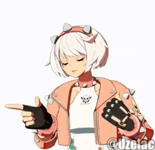 a drawing of a girl with white hair and spiked gloves with the hashtag @uzelac