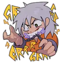 a cartoon drawing of a person with a chain around their mouth that says grr