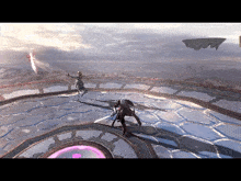 a video game is being played with a purple circle in the center