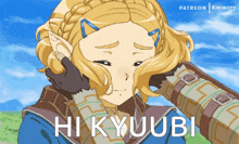 a drawing of a girl with the words hi kyuubi on it