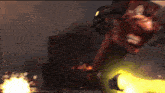 a robot is being destroyed by a large explosion of fire