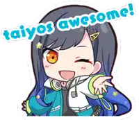 a sticker of a girl with the words taiyo 's awesome on it