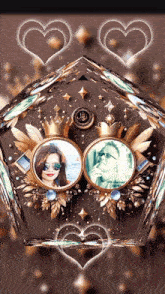 a picture of a man and a woman in a frame with hearts around them