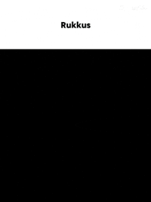 a black and white logo for rukkus with a gray background
