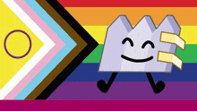 a cartoon character with a rainbow flag behind him