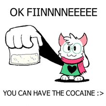 a cartoon of a cat with glasses and a scarf being given a pill by a person .