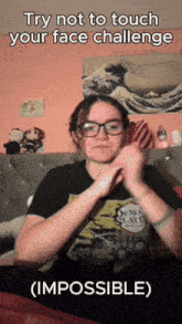 a girl wearing glasses and a t-shirt that says demon slayer