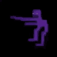 a purple pixel art of a person holding a gun in a dark room .