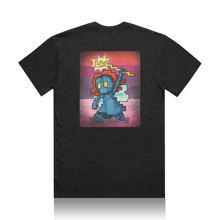 a black t-shirt with a pixel art drawing of a unicorn