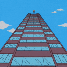 a cartoon cat is standing in front of a building