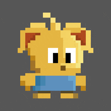 a pixel art of a yellow animal with a blue shirt