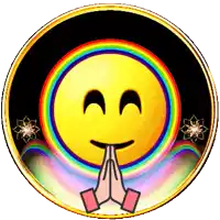 a smiley face is surrounded by a rainbow and flowers
