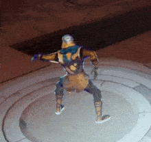 a video game character is standing on a circular platform