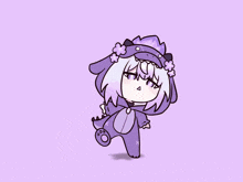 a drawing of a girl in a purple outfit with flowers on her head