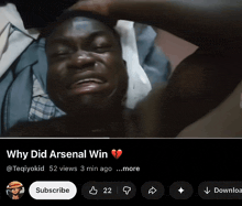 a facebook page titled why did arsenal win with a picture of a man crying