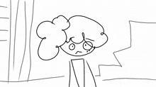 a black and white drawing of a girl 's face with a sad look on her face .