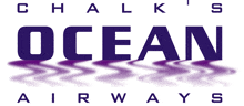 a logo for chalk 's ocean airways with purple waves