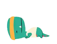 a drawing of a dinosaur with a yellow stripe on its head