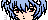a pixel art drawing of a girl with blue hair