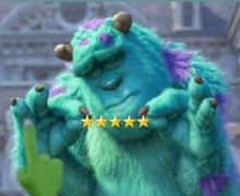a monster from the movie monsters inc is giving a five star rating