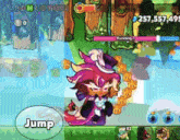 a screenshot of a video game with the word jump on the bottom