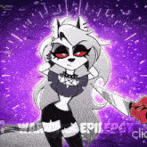 a cartoon wolf girl is holding a knife in her hand .
