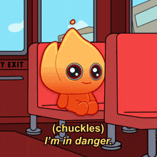 a cartoon character sits in a red chair with the words " chuckles i 'm in danger " on the bottom