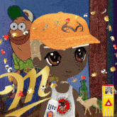 a cartoon character is wearing an orange hat and holding a can of lite beer