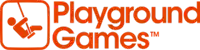 a logo for playground games with a swing in the middle