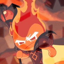 a cartoon character with a sword and a flame coming out of its head