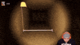 a man wearing headphones is playing a video game with the score of 4/8