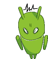 a cartoon drawing of a green android with a heartbeat on its head