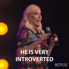 He Is Very Introverted Leanne Morgan GIF - He Is Very Introverted Leanne Morgan Leeanne Morgan I'M Every Woman GIFs