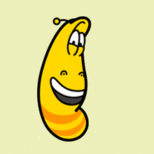 a cartoon worm is smiling with the word hello behind it