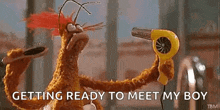 a stuffed animal is holding a hair dryer in its hand .