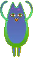 a pixel art drawing of a colorful flower with a green eye