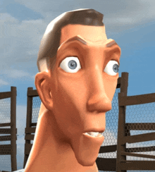 a close up of a cartoon character 's face with big eyes