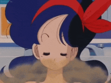 a cartoon girl is taking a bath in a bathtub with smoke coming out of her mouth .