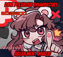 a cartoon of a girl giving a thumbs up with the words dani polar cub disapproves