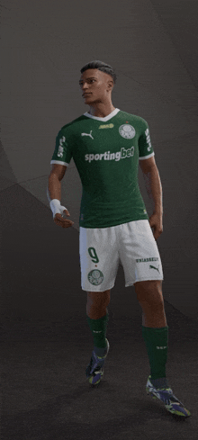 a soccer player is wearing a green jersey with the word sportingbet on it
