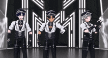 a group of anime characters are standing next to each other in front of a sign that says nm
